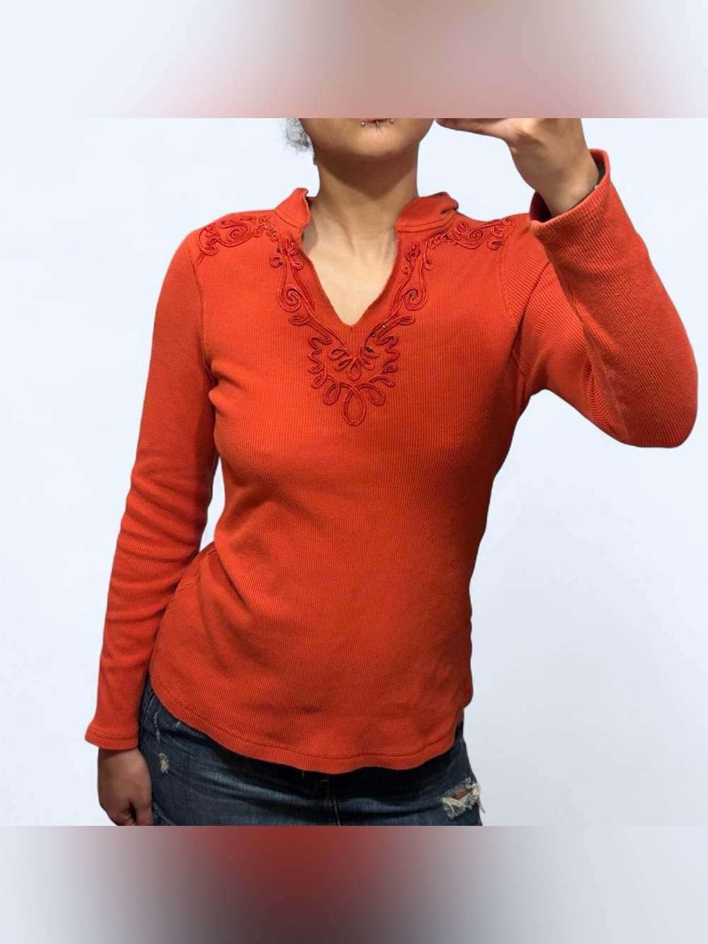 Y2K Grunge Orange Embroidered Top by Reba!